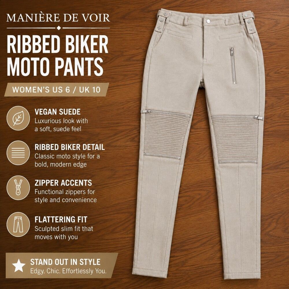 Maniere De Voir Ribbed Vegan Suede Biker Moto Pants Women's US 6 UK 10